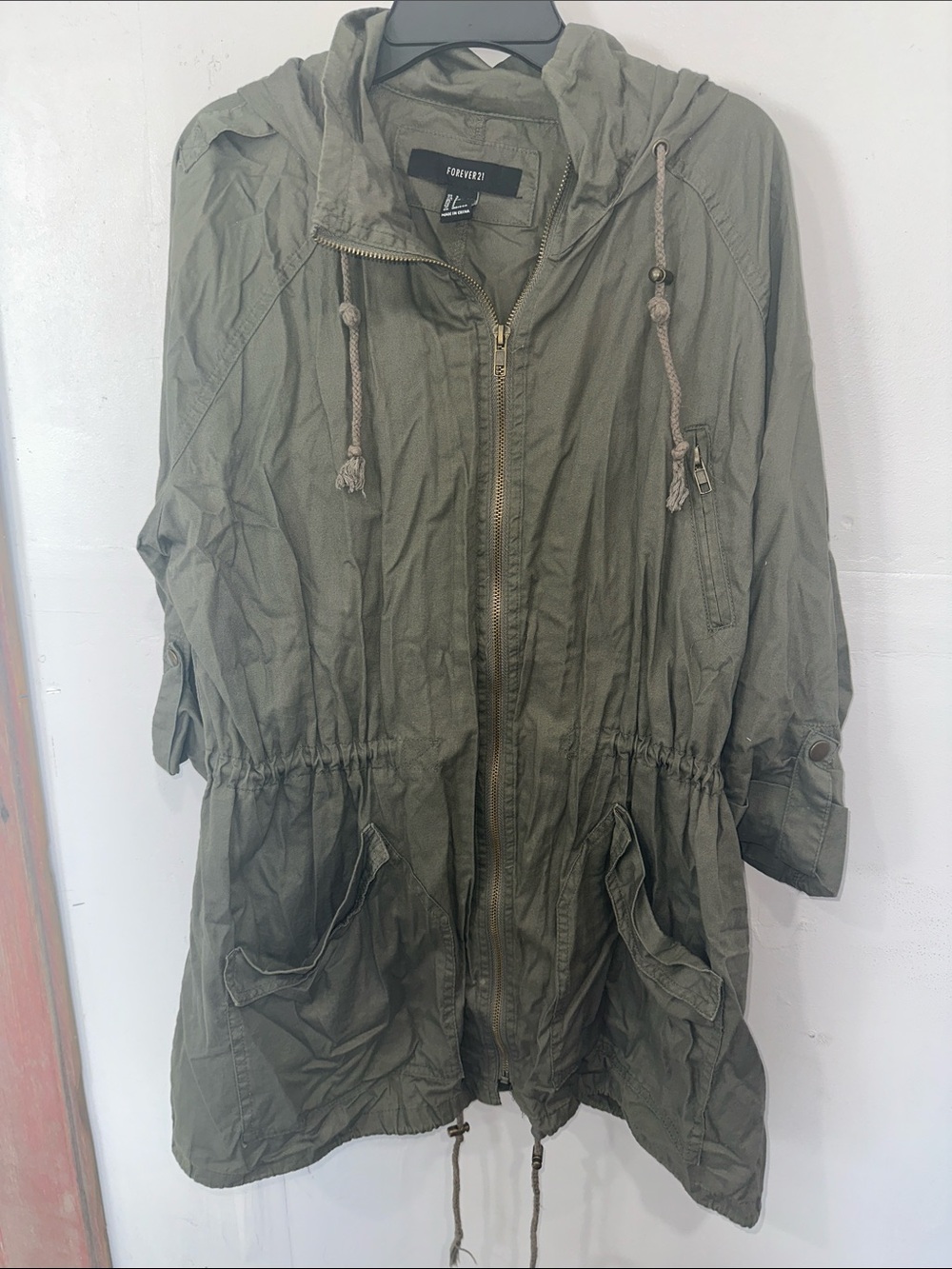 Forever 21 Olive Utility Hooded Parka Jacket